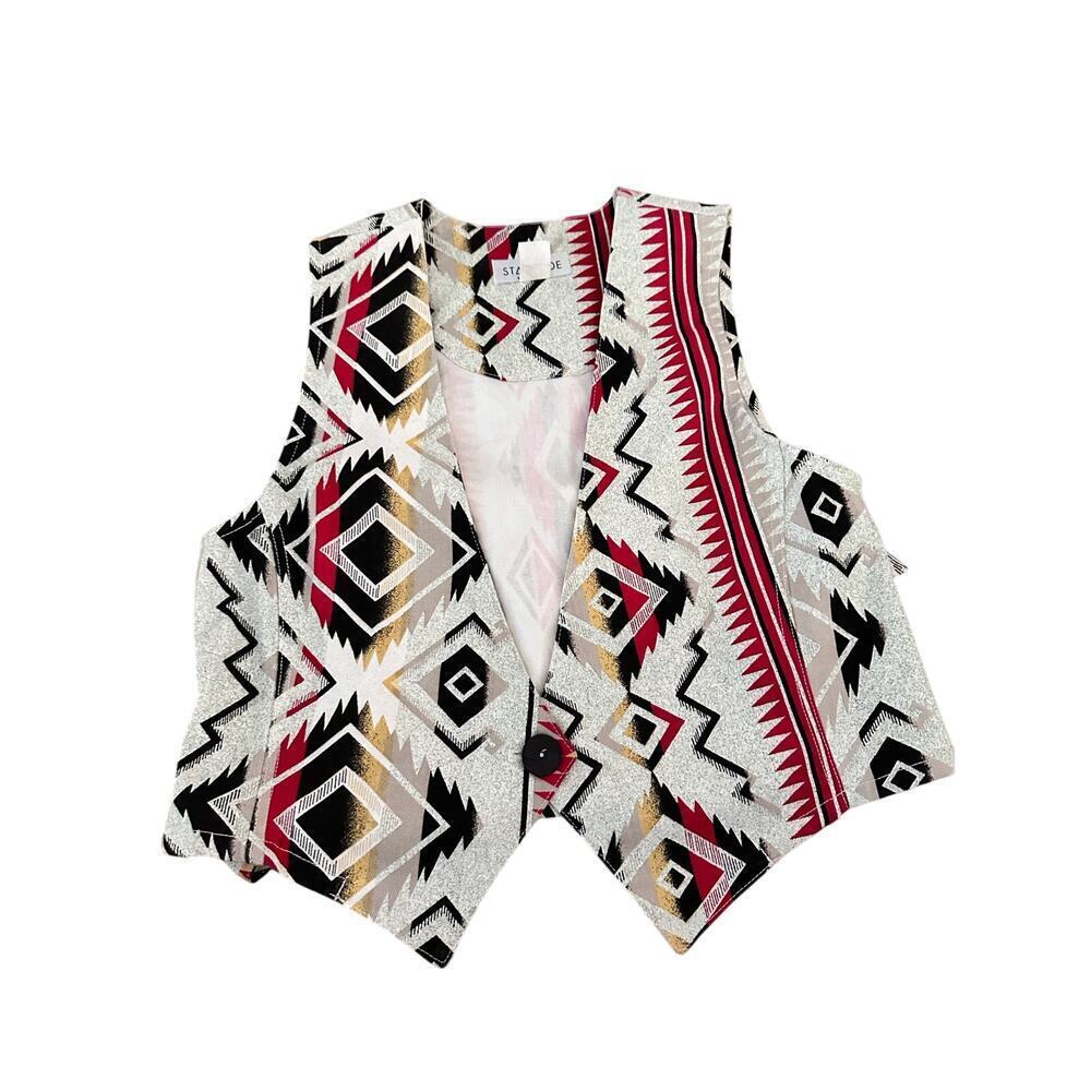 Vintage Stampede Women's Red & Black Southwestern Print Vest Size Small
